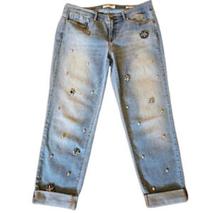 Jessica Simpson Nika Best Friend Bejeweled Light Wash Ankle Jeans Size 29